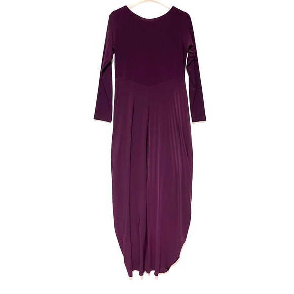Sympli Swag Dress Midi Stretch Jersey Draped Size 10 Eggplant Red Elegant Artsy - Picture 3 of 13